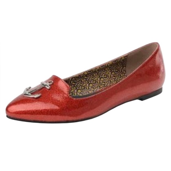 T.U.K. X Luxe De Ville Red Patent Anchor Flats - Picture 2 of 12